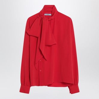 Prada Rode Zijden Blouse Met Sjaal