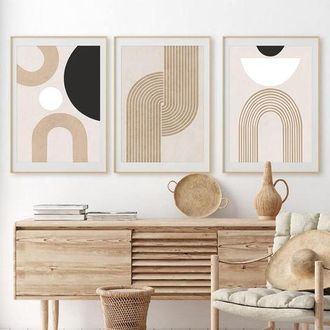 OEM Conjunto De 3 P&oacute;steres Premium, Arte Abstracto Moderno Para Pared, Sin Marco, Impresi&oacute;n En Lienzo