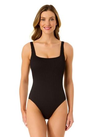Anne Cole Womens Textured Classic Square Neck One Piece Swimsuit in Black at Nordstrom, Size 10