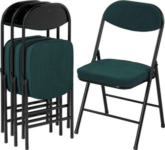 HOMCOM Folding Chairs Set of 4 with Cushioned Seat - Steel Frame - Green | TJ Hughes