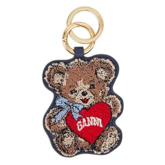 Ganni Accessoires, Dames, Blauw, ONE Size, Leer, Beer sleutelhanger