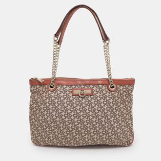 DKNY Dkny Brick Red/beige Signature Coated Canvas And Leather Bryant Chain Shoulder Bag