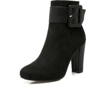 Generic Womens Faux Suede Casual Ankle Boots with Buckle Strap & Block Heel, Round Toe Short Evening Booties,Black,6.5 UK