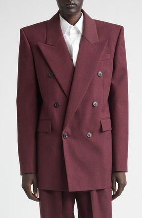 Saint Laurent Double Breasted Wool Gabardine Blazer in Lie De Vin at Nordstrom, Size 6 Us