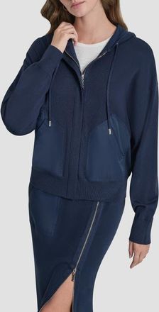 DKNY Mixed Media Hoodie in Hudson Blue at Nordstrom, Size Xx-Small