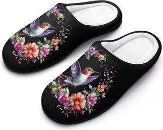 Generic Hummingbird Bird Wreath Slippers Men Winter Warm Cotton Anti-Slip Indoor Slip-Ons House Shoes