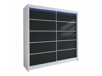 Mirjan24 Armario Closico Cavaris Iv, Blanco + Negro, 215x180x58cm, Puertas De Armario: Correderas, N&uacute;mero De Estantes: 5, Led