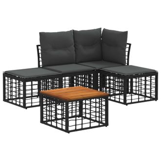 vidaXL Conjunto De Sof&aacute;s De Exterior 5 Pcs Negro Y Gris Oscuro Vidaxl