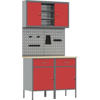vidaXL Set di 6 banchi da lavoro in acciaio rosso vidaXL