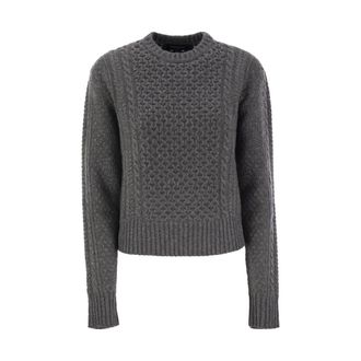 Fabiana Filippi Platinum Fisherman Trui met Lurex - Dames - Ronde hals truien - Grijs - M - Wol - Truien & Vesten