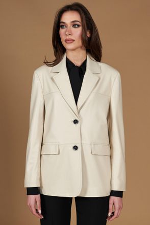 D'Arienzo Giacca monopetto in pelle color crema con bottoni effetto liscio DArienzo, Seleziona Taglia S, Colore Crema