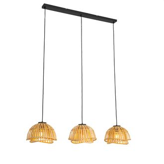 QAZQA Oriental L&aacute;mpara Colgante Oriental Negra Con Bamb&uacute; Natural 3 Luces - Pua Bamb&uacute; /acero Alargada Adecuado Para Led Max. 3 X 40 Watt - Qazqa