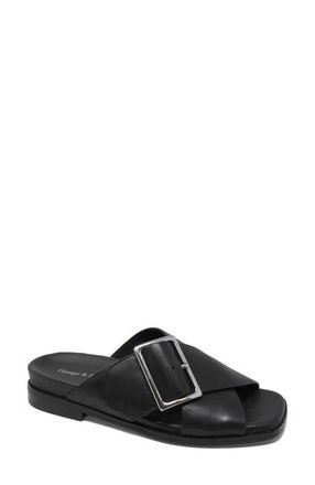 Django & Juliette Efri Wide Strap Flat Sandal in Black Leather at Nordstrom, Size 37