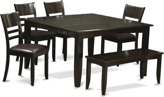 East West Furniture 6 Pc Dining set with bench-Dining Table with Leaf and 4 Dinette Chair Plus Bench
