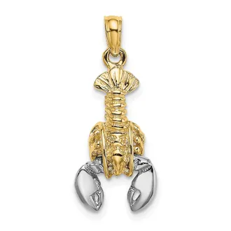 Diamond2Deal 10k Yellow Gold Rhodium 2-D Moveable Lobster Charm Pendant