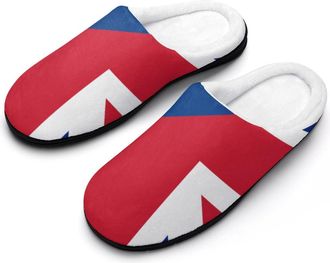 Generic Birtish And Finland Flag Cotton Slippers for Women Memory Foam Comfy House Shoes with Anti-Skid Rubber Sole