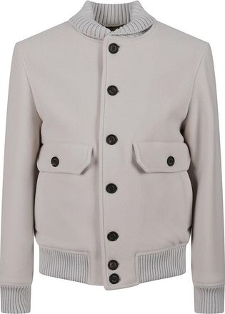 Eleventy Cashmere And Wool Bomber Jacket With Horn Button Closure