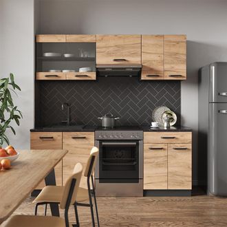 Vicco Mueble De Cocina R-line, Oro Power Roble/antracita, 200 Cm, Et M&aacute;rmol