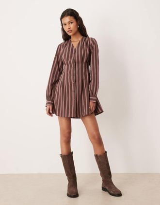 Asos Vestito corto stretto in vita a righe-Multicolore