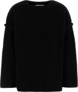 Jil Sander Stijlvolle zwarte wollen trui - Dames - Ronde hals truien - Zwart - S - Wol - Truien & Vesten