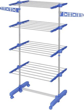 HOMCOM Tendedero Vertical Plegable De 4 Niveles Tendedero De Ropa Con 6 Ruedas 2 Laterales Abatibles Estantes Ajustables Y Marco De Acero Inoxidable Azul