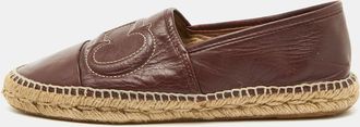 Carolina Herrera Burgundy Leather Initials Insignia Espadrille Flats
