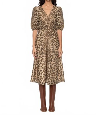 Sea New York Claude Print Puff Sleeve Midi Dress In Beige