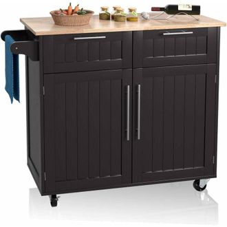 Costway Carrello da Cucina, Isola da Cucina con Cassetti Portaoggetti e Armadietti, Ruote Universali e Portasciugamani, Ideale per Casa Ristorante