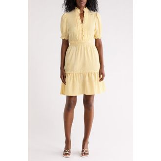 London Times Puff Sleeve Smocked Dress in Cream/Yellow at Nordstrom Rack, Size X-Large