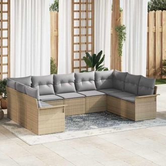 vidaXL Vidaxl - Conjunto De Sof&aacute; De Jard&iacute;n Con Coj&iacute;n 9 Pcs Beige Polirat&aacute;n