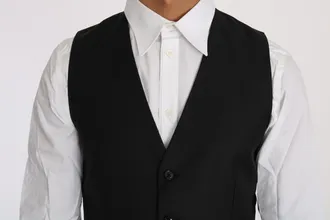 Dolce & Gabbana Black Solid Wool Silk Waistcoat Mens Vest