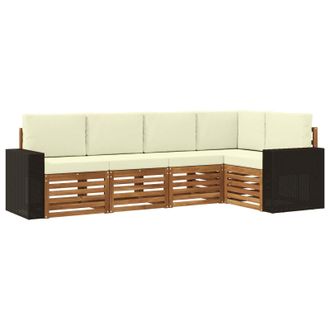 vidaXL Conjunto De Sof&aacute; Seccional Con Coj&iacute;n 5 Pcs Natural Y Crema Vidaxl