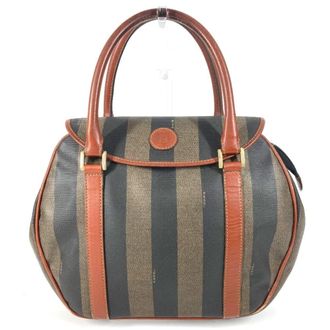 Fendi Pequin Brown Khaki Pvc Leather Handbag Tote Bag (Pre-Owned)