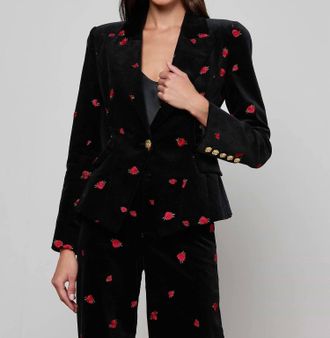 L'agence Kaisley Velvet Blazer In Black/ Rose