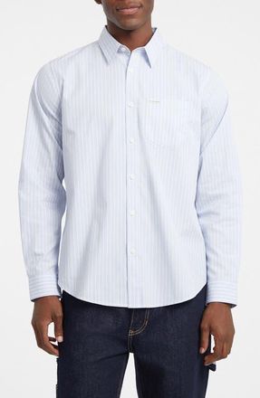 Guess Regular Fit Stripe Cotton Button-Up Shirt in Medium Blue at Nordstrom, Size Large