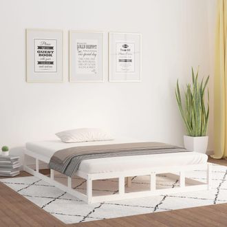 vidaXL Estructura De Cama Doble De Madera Maciza Blanco 135x190 Cm Vidaxl