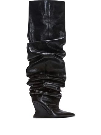 Balmain 95mm calfskin wedge over-the-knee boots - Black