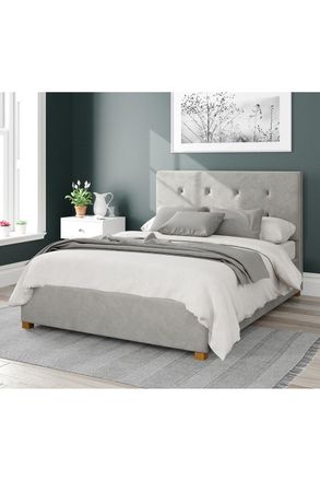 Aspire Home Accents Presley Upholstered Ottoman Storage Bed, Plush Velvet Fabric in Light Grey | Size: Small Double
