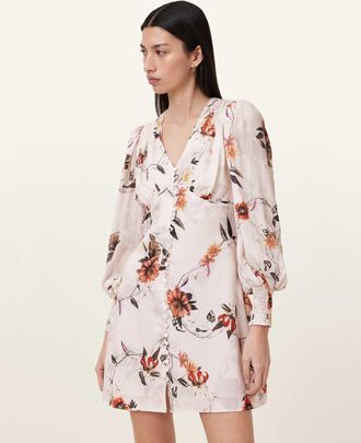 AllSaints Lyocell Auden Floral Mini Dress, Size: UK 8/US 4