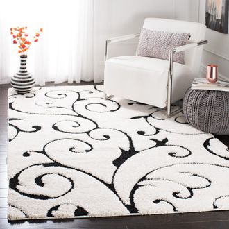 Safavieh Florida Shag Machine Made Area Rug, Ivory / Black Shag & Flokati Style Easy Care