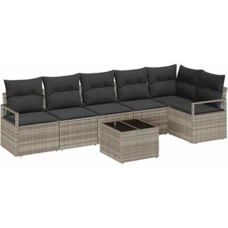 vidaXL Conjunto De Sof&aacute; De Jard&iacute;n 7 Pcs Gris Claro Polirat&aacute;n Vidaxl