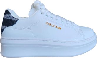 Ga&euml;lle Paris Witte en Donkere Denim Leren Sneakers - Dames - Sneakers - Wit - 39 EU - Denim - Schoenen