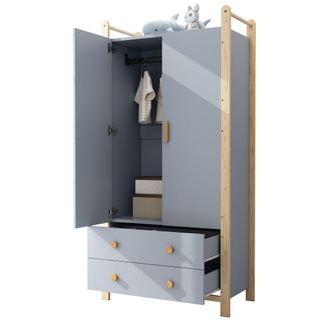 STILVORA Armario Con 2 Puertas, Barra Para Ropa Y 2 Cajones Para Dormitorio Y Recibidor En Madera Maciza Y Mdf 89,6&times;44&times;180,5 Cm Azul