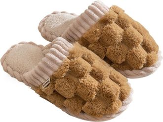 Generic Stomp Feeling Cotton Slippers Autumn And Winter Indoor Home Thick Bottom Warm Plush Slippers(Browncolor[waffle],5-5.5)