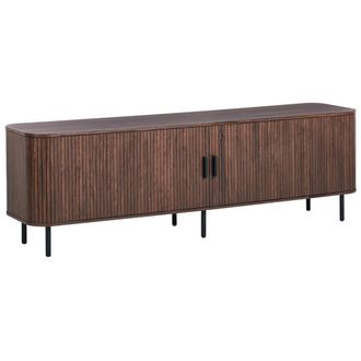 Beliani Mueble Tv Retro Con Puertas Correderas Organizador De Cables Mdf Patas De Metal Marr&oacute;n Oscuro Bradley