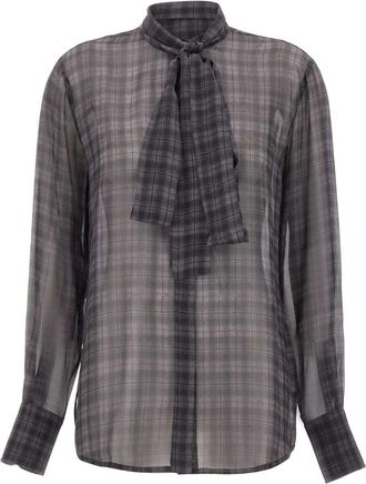 7 For All Mankind Lange Mouw Zijde Strik Blouse - Dames - Blouses - Grijs - XS - Overhemden