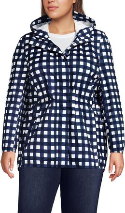 Lands End Squall Packable Waterproof Raincoat in Deep Sea Gingham at Nordstrom, Size 2X