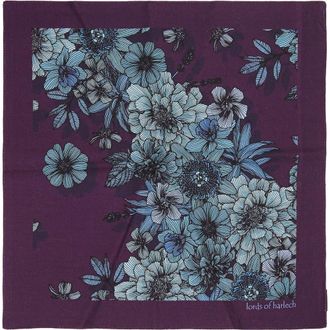 Lords of Harlech Hudson Merino Wool Handkerchief Pocket Square in Valencia Floral Plum at Nordstrom