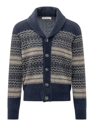 Brunello Cucinelli Navy Fair Isle Cardigan