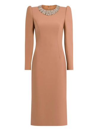 Jenny Packham Cora collar-embellished midi dress - women - Polyester/Polyurethane - 10 - Neutrals